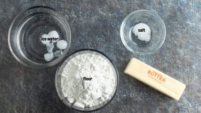 Ingredients for homemade pie crust. See recipe for details.