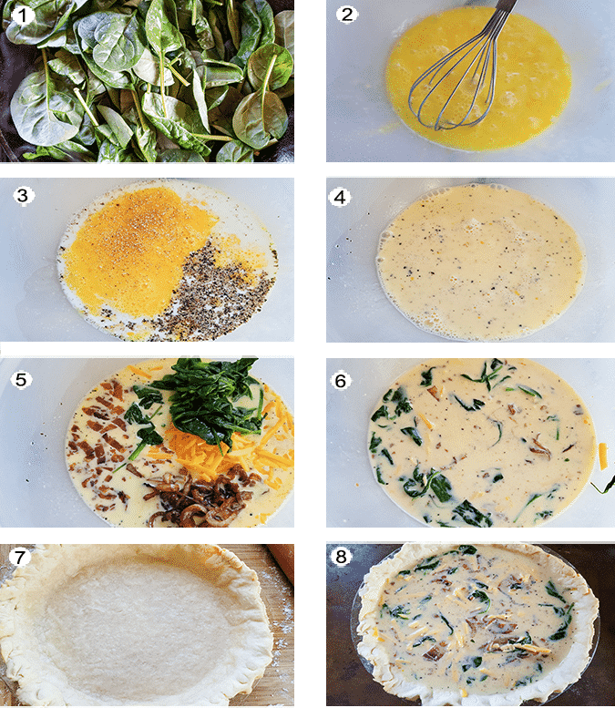 Step by step photographs of the process for making quiche filling. See details in recipe below.