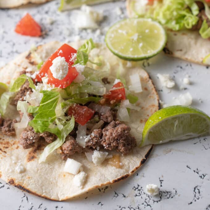 Close up photo of venison chorizo taco.