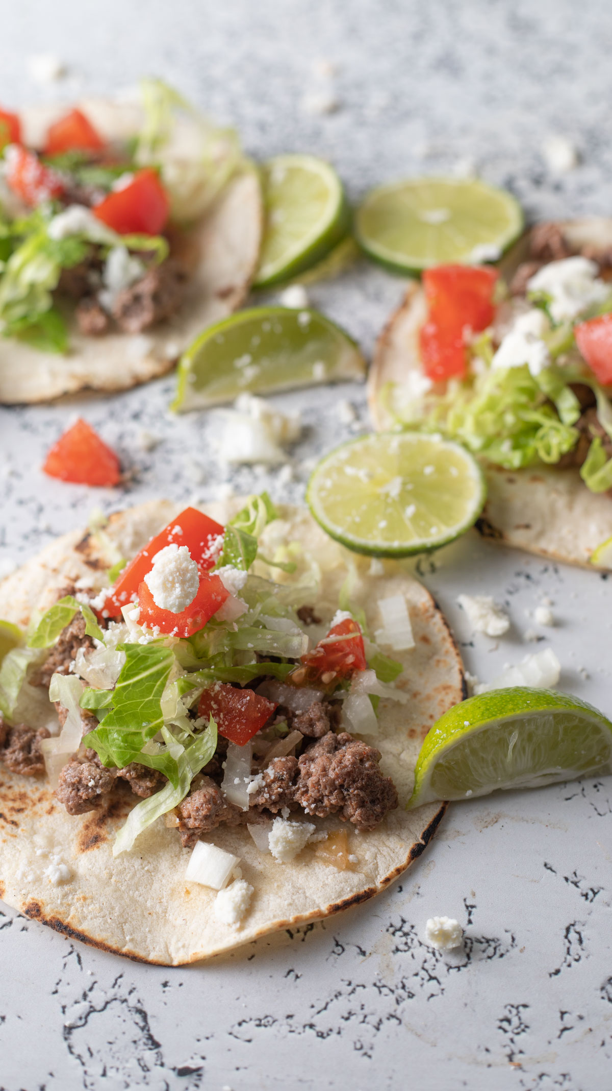 Close up photo of venison chorizo on taco.