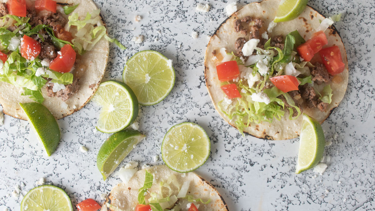 Overhead photo of venison chorizo tacos.