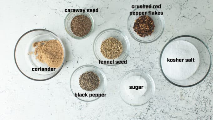 Ingredients for venison Italian sausage. See details in recipe below.