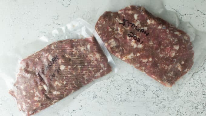 Venison Italian sausage vacuum packed in bags.