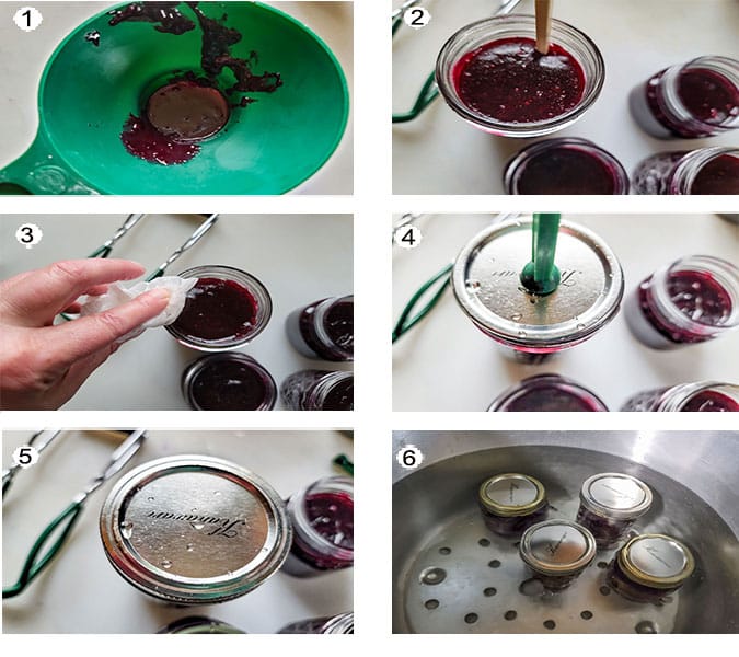 Step by step photographs of the process for canning Blueberry Syrup. See details in recipe below.
