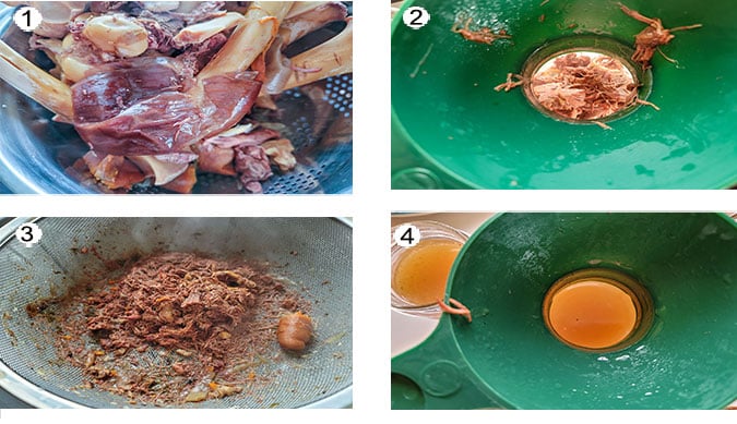 Step by step photographs of the process for making Venison broth. See details in recipe below.