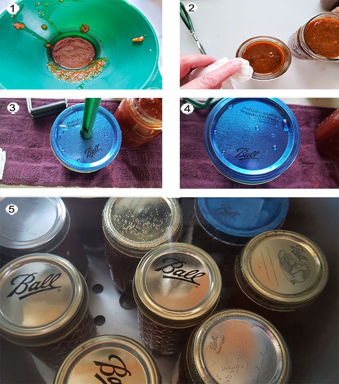 Step by step photographs of the process for canning Apricot BBQ Sauce. See details in recipe below.