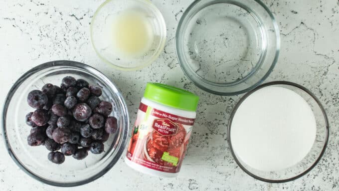 Ingredients for blueberry syrup. See recipe below for details.