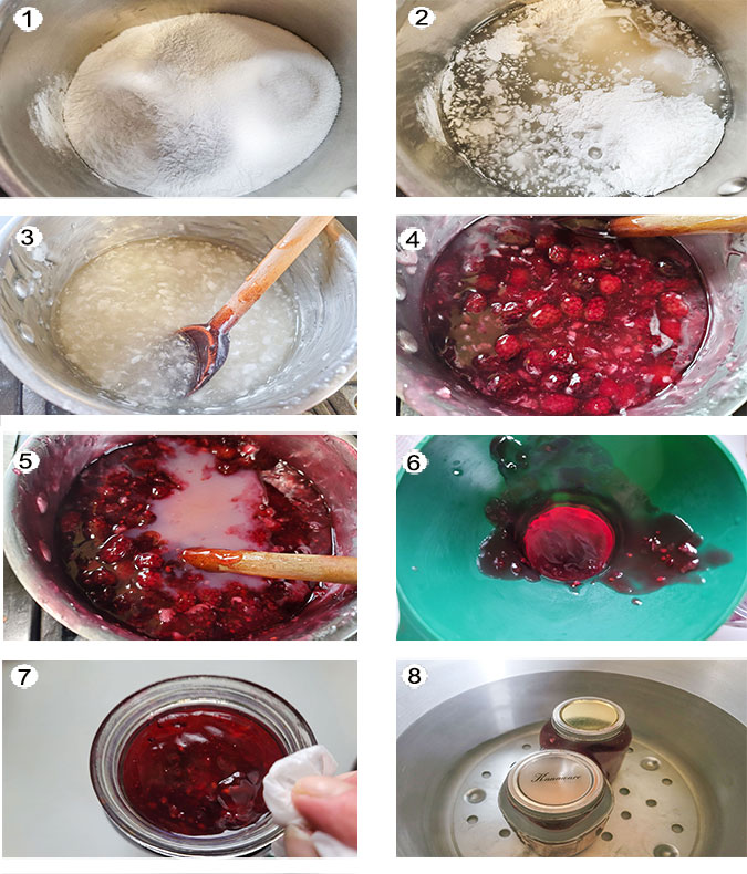 Step by step photographs of the process for canning Blackberry Pie Filling. See details in recipe below.