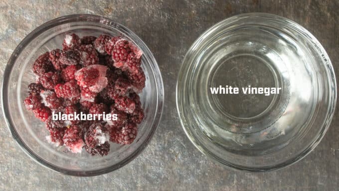 Blackberries and vinegar in bowls.