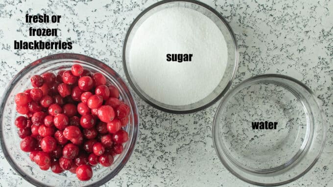 Ingredients for making cranberry sauce. See details in recipe below.