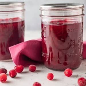 Cranberry sauce in mason jars.