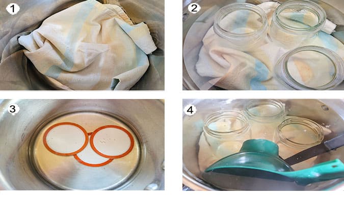 Step by step photographs of sterilizing jars. See details in recipe below.