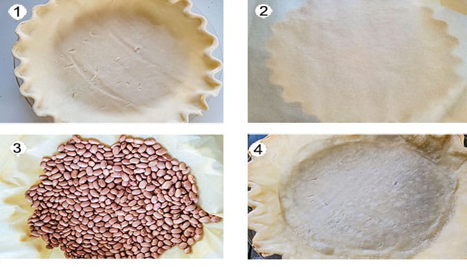 How to blind bake pie crusts process. See details in recipe below.