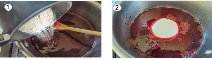 tep by step photographs of the process making raspberry syrup. See details in recipe below.