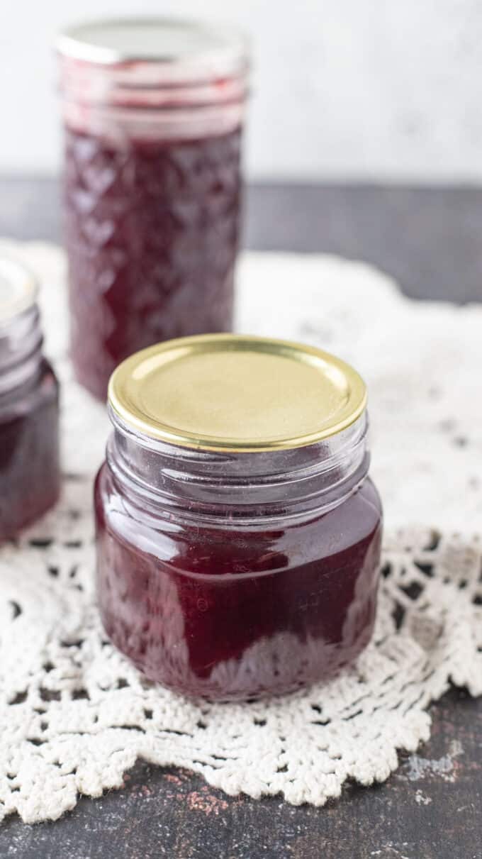 Overhead photo of jars of jam.