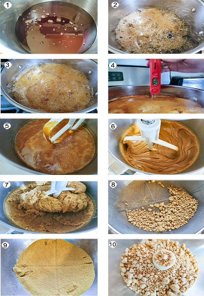 Step by step of the process for making maple sugar. See details in recipe below.