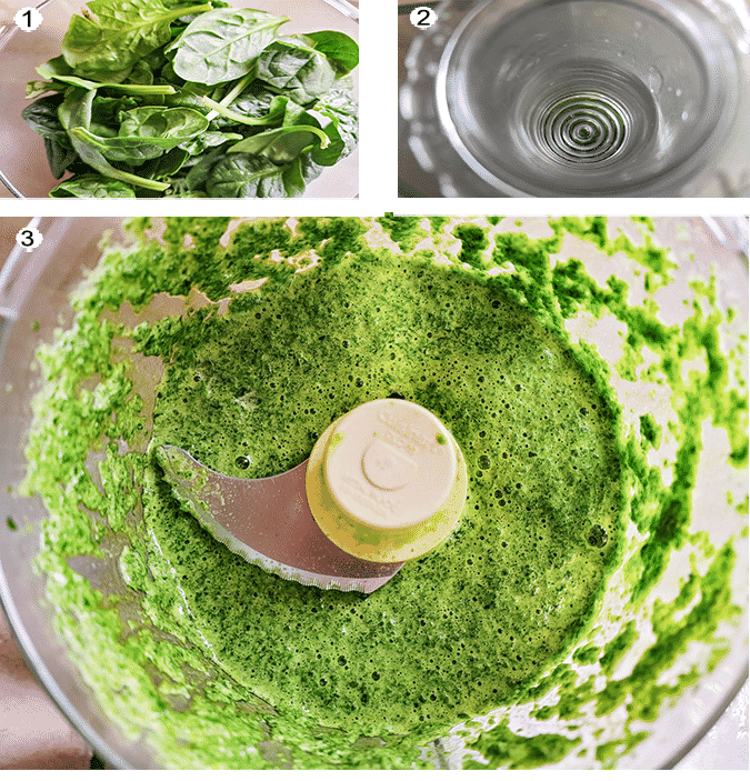 Process for freezing spinach puree. See details in recipe below.