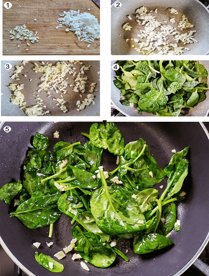 Process for freezing sautéed spinach. See details in recipe below.