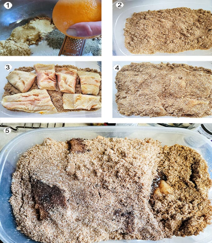 Step by step process for brining steelhead trout. See details in recipe below.