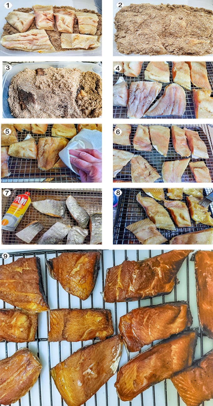 Step by step process for smoking steelhead trout. See details in recipe below.