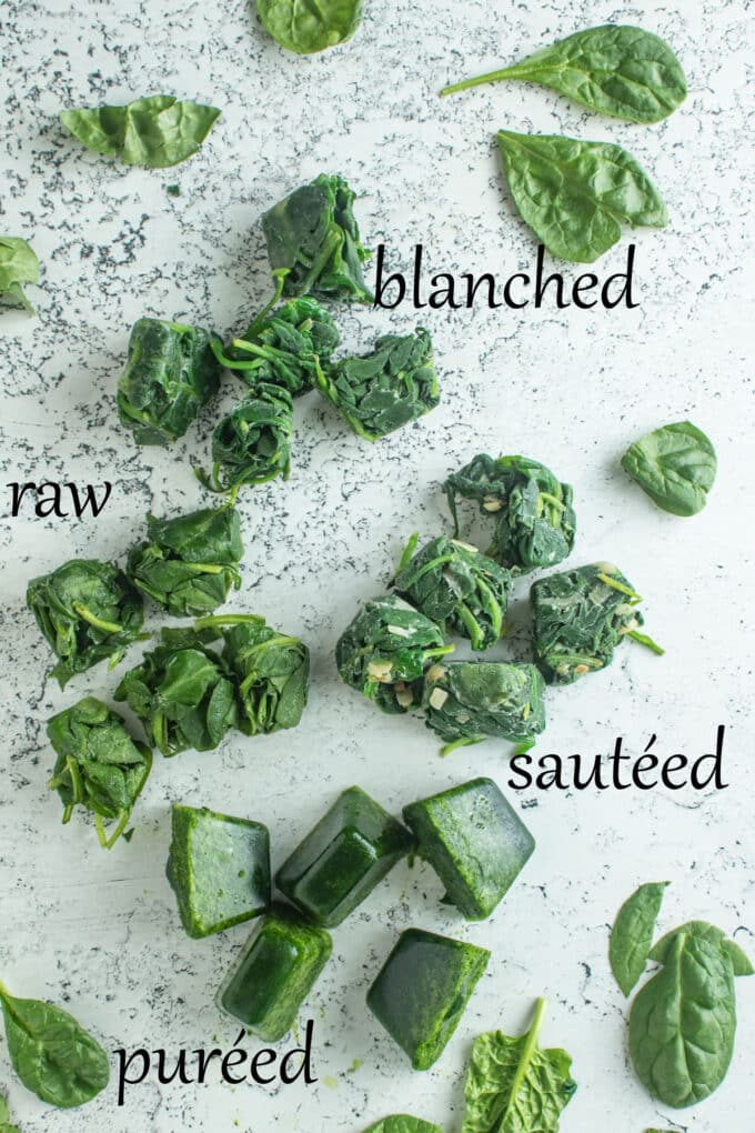 Spinach cubes in groups of 5.