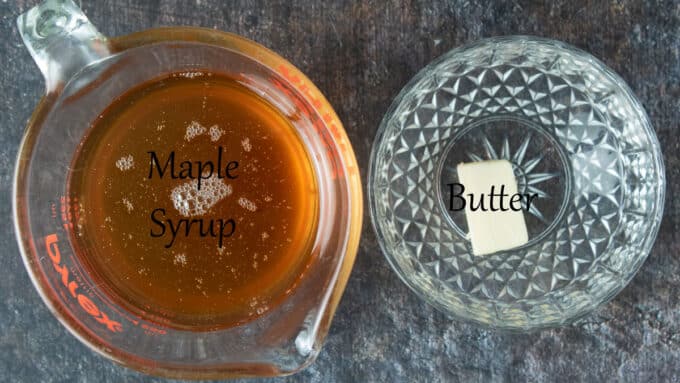 Maple syrup and butter. Ingredients for maple candy.