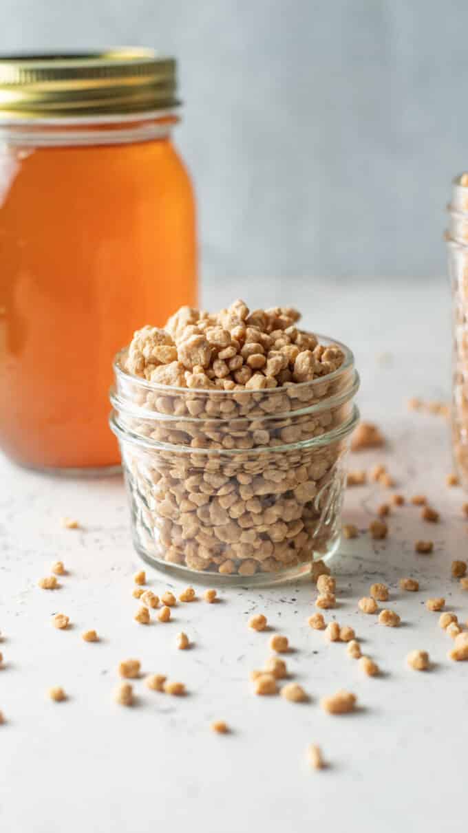 Block maple sugar in jar.