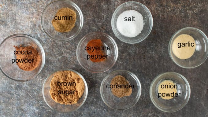 Ingredients for rub. See details in recipe below.
