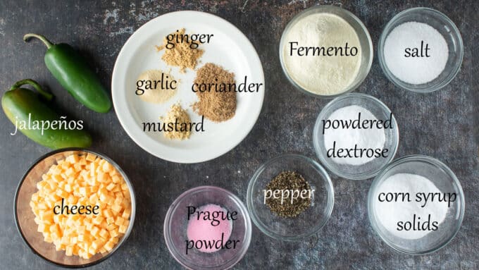 Ingredients for summer sausage. See details in recipe below.