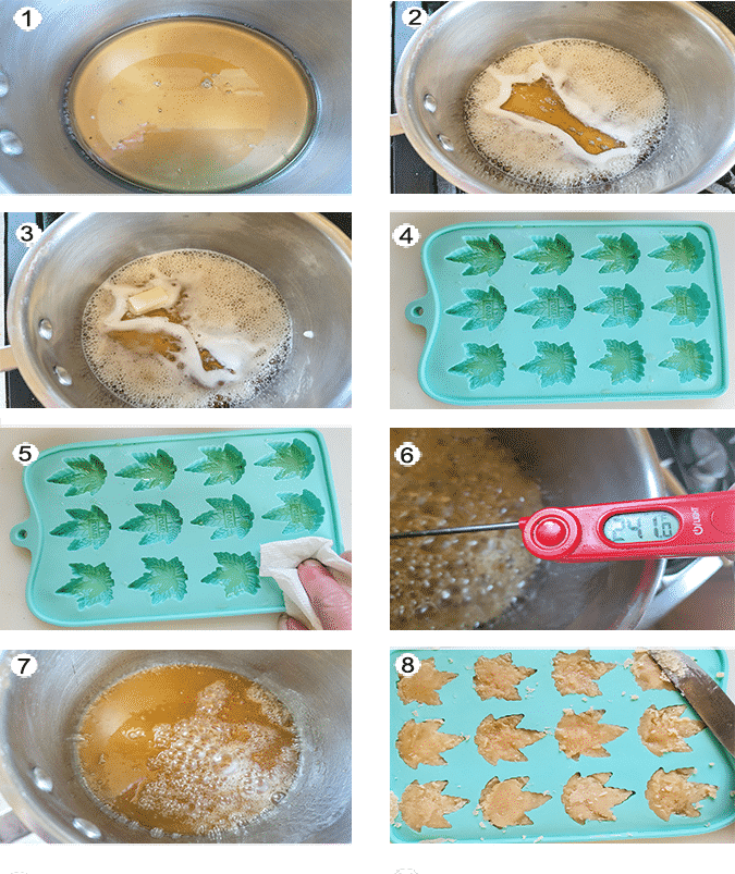 Step by step process for making maple candy. See details in recipe below.