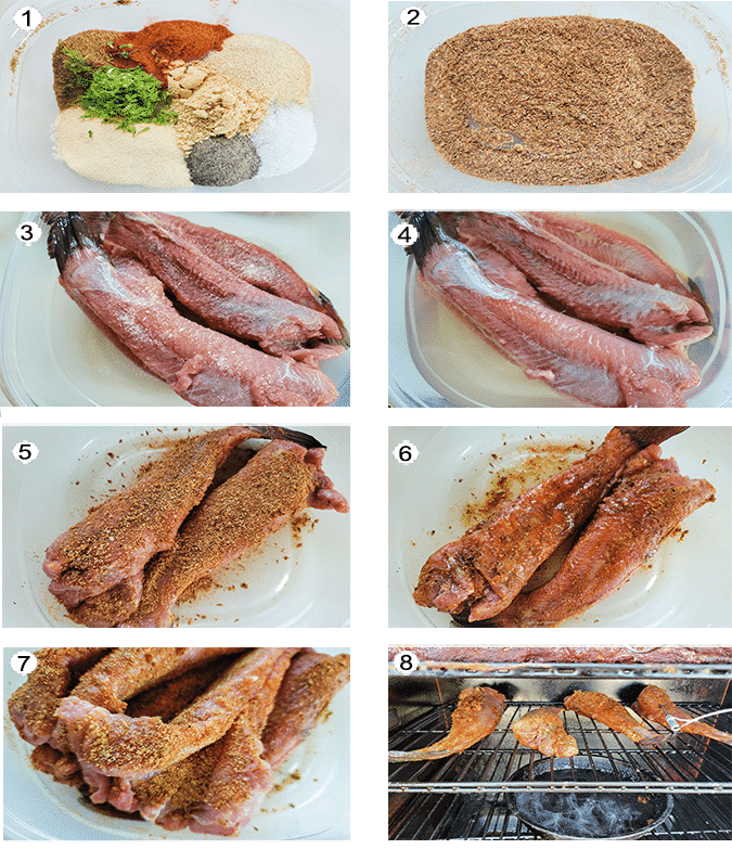 Step by step process for making smoked catfish. See details in recipe below.