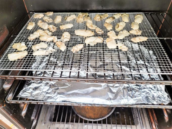 Tray in smoker.