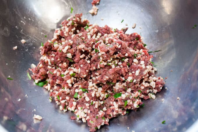 Burger mixed in large bowl.