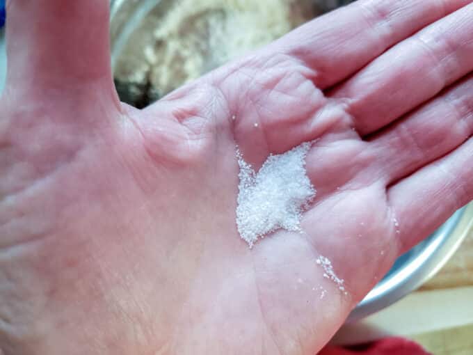 Woman's hand showing a pinch of salt.