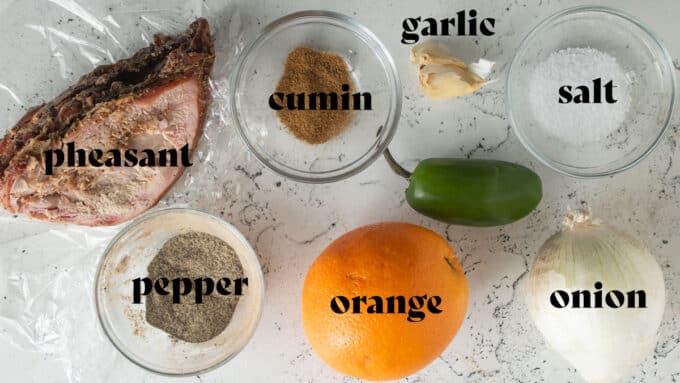 Ingredients for making pheasant tacos. See details in recipe below.