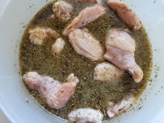 Chicken wings added to marinade.