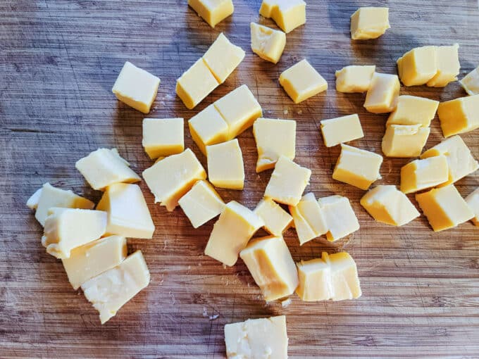 Velveeta cut up on board.