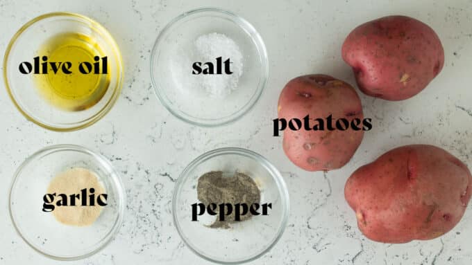 Ingredients needed for smoking potatoes. See details in recipe below.