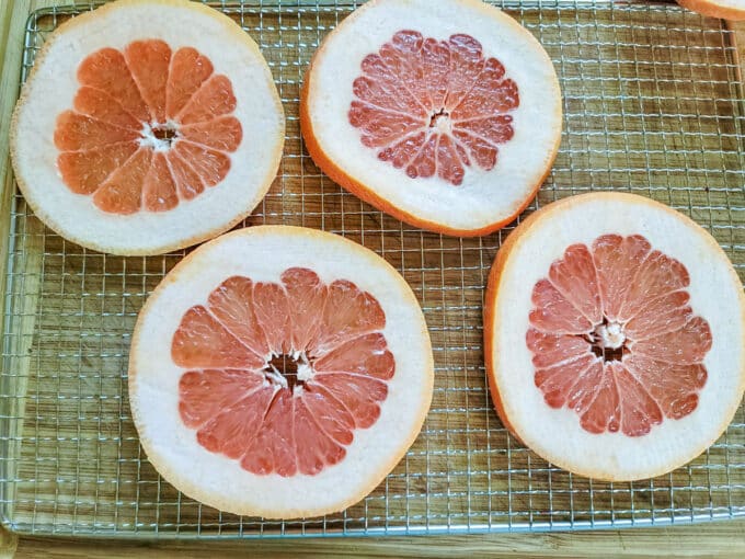 Slices arranged on rack.