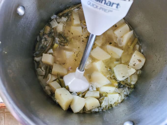 immersion blender in pot.