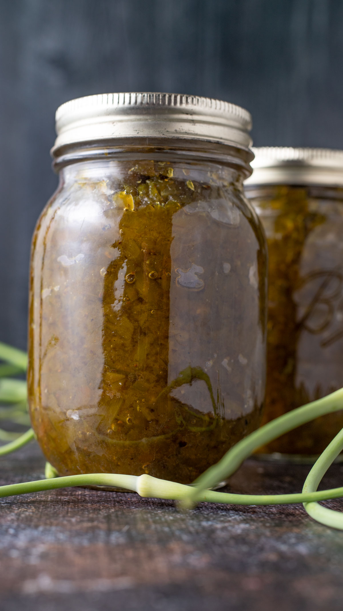 Close up of a jar of relish.