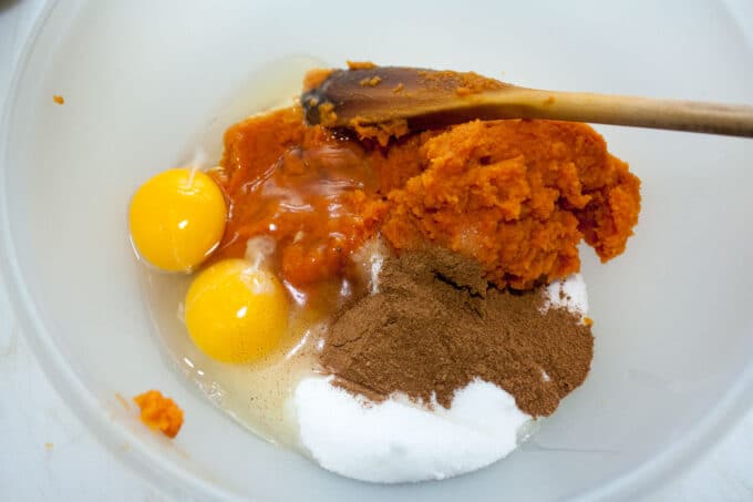 Eggs added to bowl.