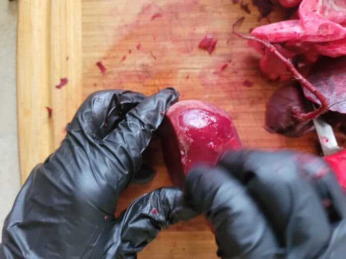 Peeling the beet.
