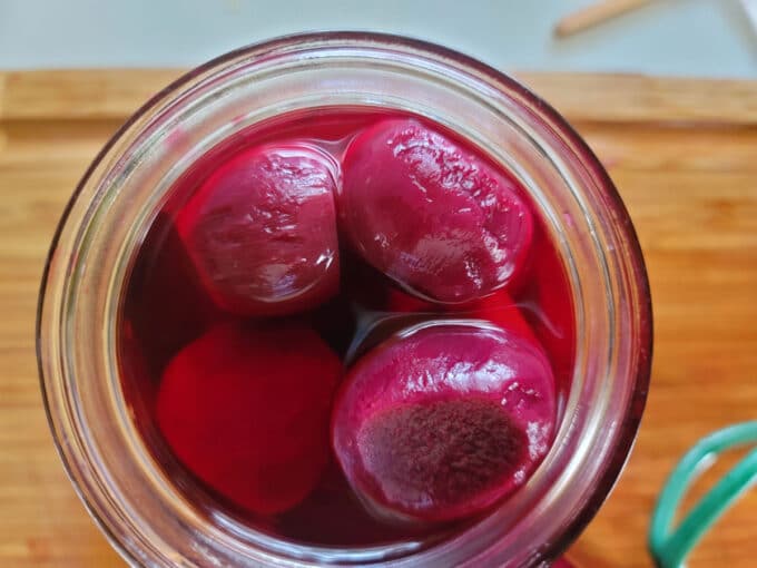 Beets added to jar.