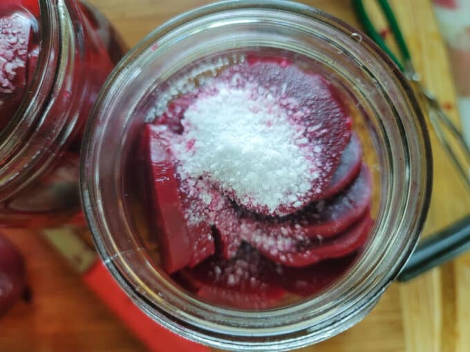 Salt added to jar.
