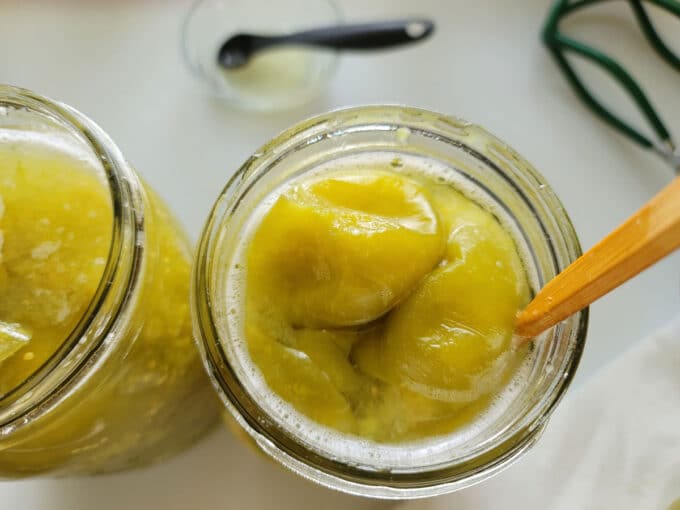 Fruit loaded into jars.