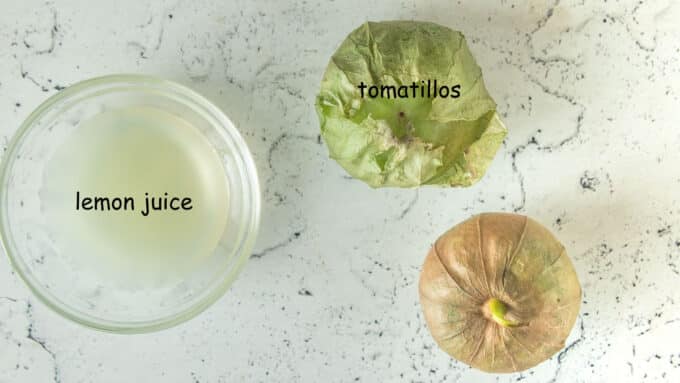 Ingredients for canning tomatillos. See details in recipe below.