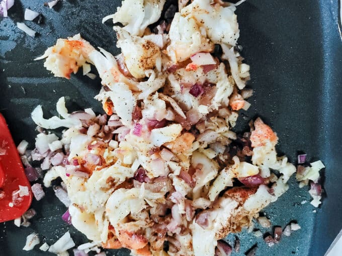 Mixed up filling in pan.