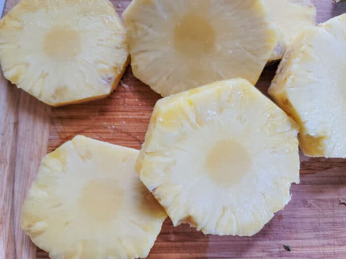 Slices cut from pineapple.