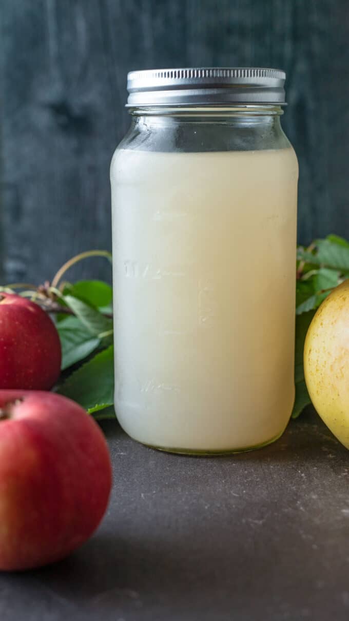 Canning jar filled with apple juice